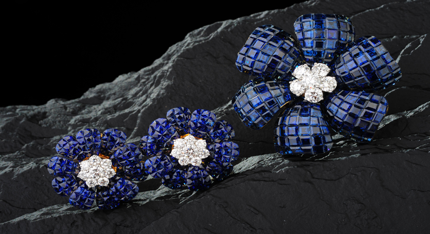 18K Yellow Gold with Sapphire and Diamond Pendant and Earring