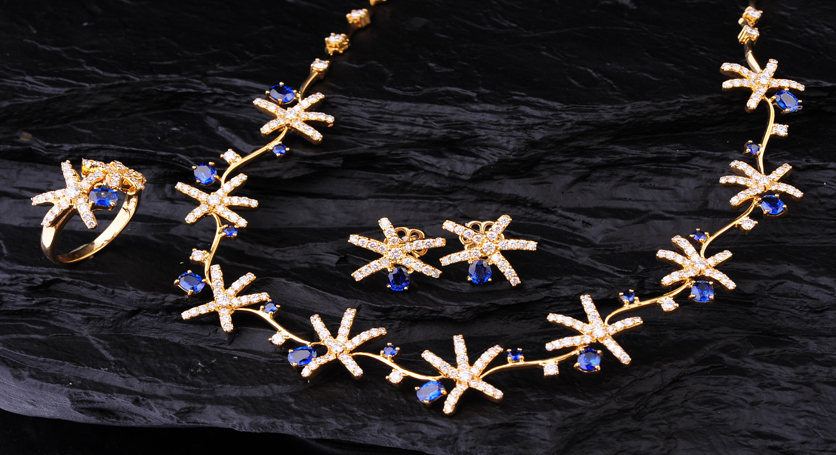 18K Yellow Gold with Sapphire and Diamond Set