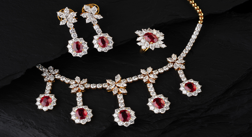 18K Yellow Gold with Ruby and Diamond Set