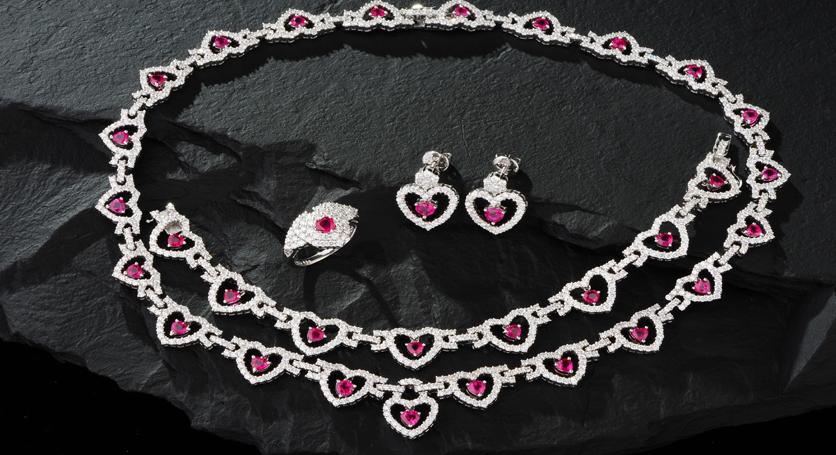 Platinum with Ruby and Diamond Set