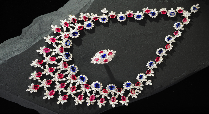 18K White Gold with Sapphire, Ruby and Diamond Set