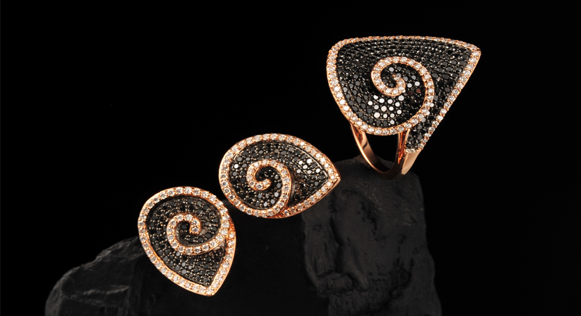 18K Pink Gold with Diamond Ring and Earring