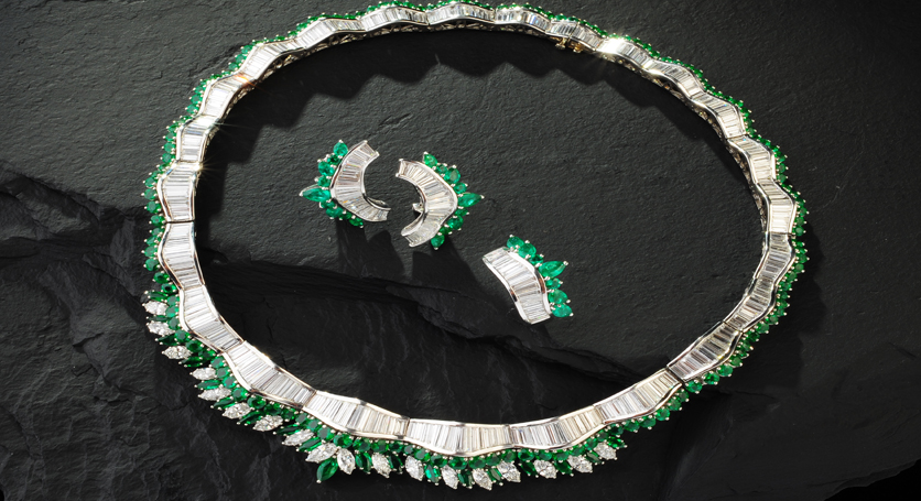 Platinum with Emerald and Diamond Set