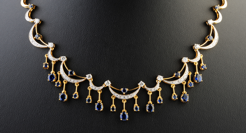 18K Yellow Gold with Sapphire and Diamond Necklace