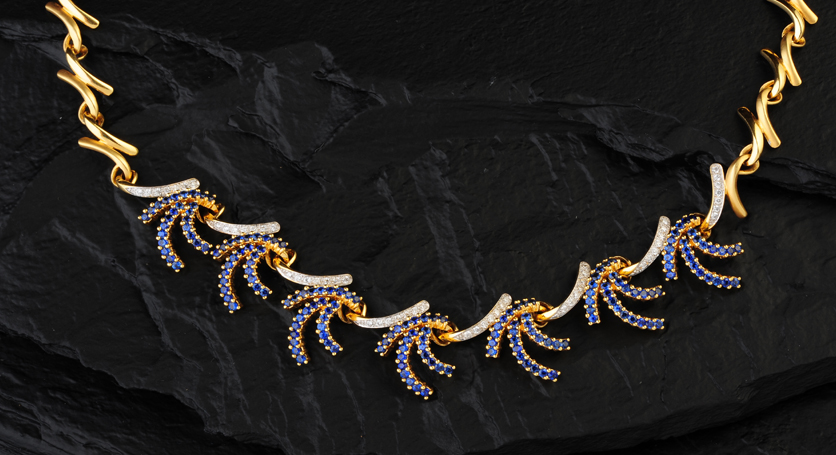 18K Yellow Gold with Sapphire and Diamond Necklace