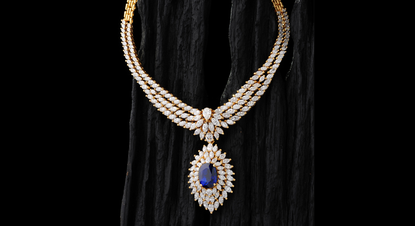 18K Yellow Gold with Sapphire and Diamond Necklace