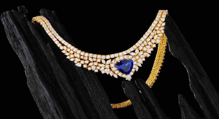18K Yellow Gold with Sapphire and Diamond Necklace