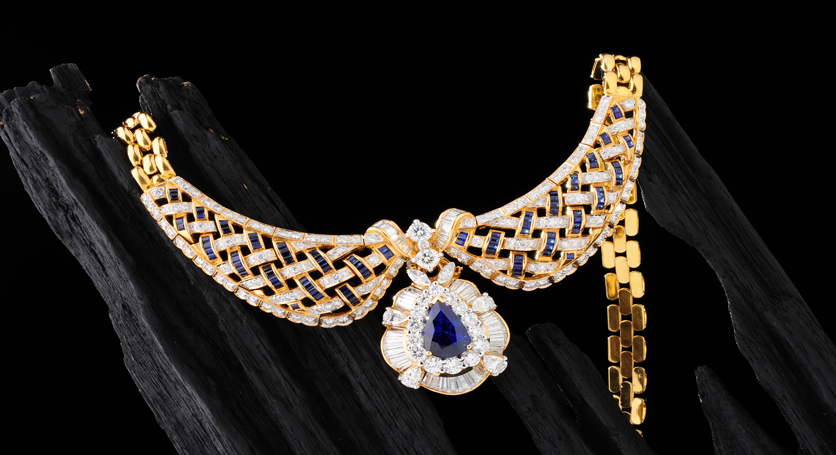 18K Yellow Gold with Sapphire and Diamond Necklace
