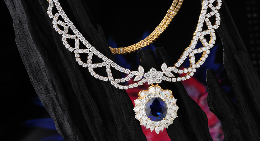 18K Yellow Gold with Sapphire and Diamond Necklace