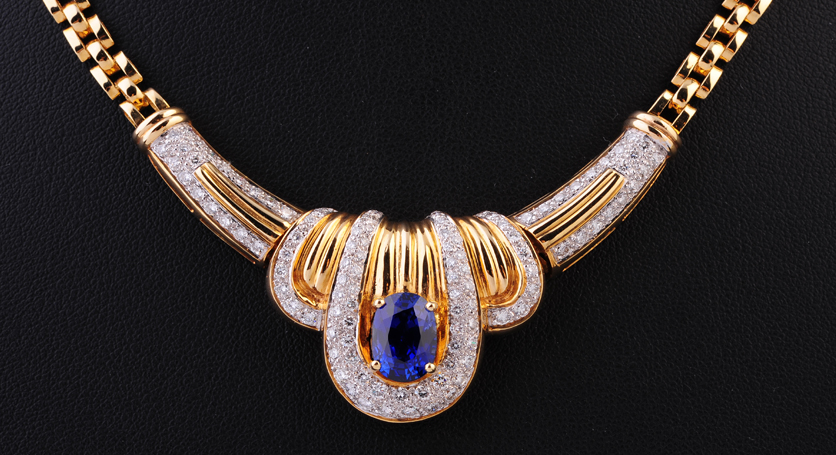18K Yellow Gold with Sapphire and Diamond Necklace
