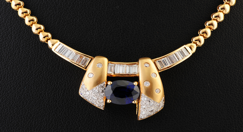 18K Yellow Gold with Sapphire and Diamond Necklace