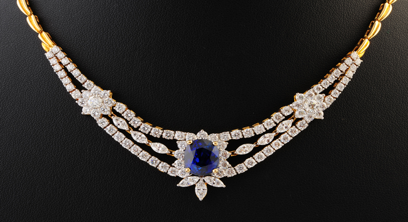 18K Yellow Gold with Sapphire and Diamond Necklace