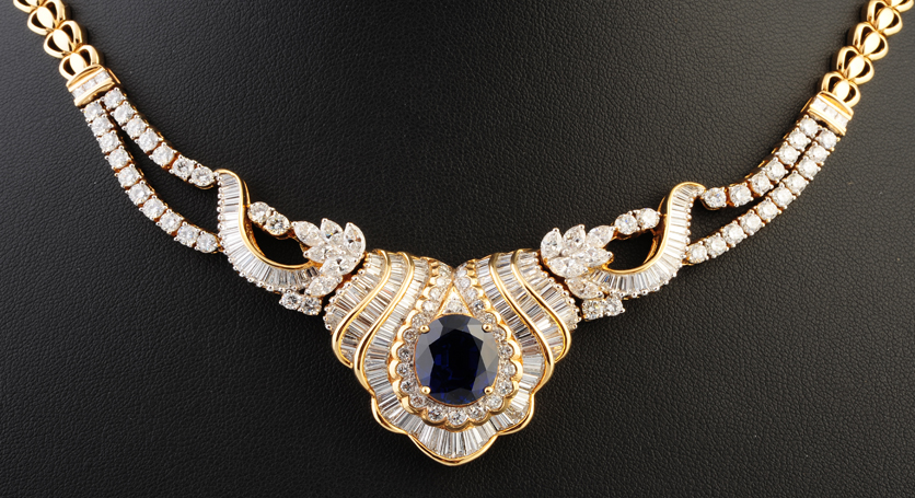 18K Yellow Gold with Sapphire and Diamond Necklace