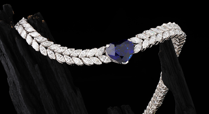 18K White Gold with Sapphire and Diamond Necklace