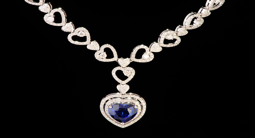 18K White Gold with Sapphire and Diamond Necklace