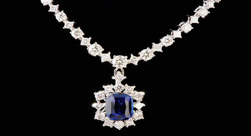 18K White Gold with Sapphire and Diamond Necklace