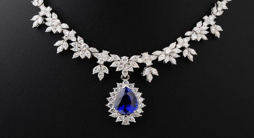 18K White Gold with Sapphire and Diamond Necklace