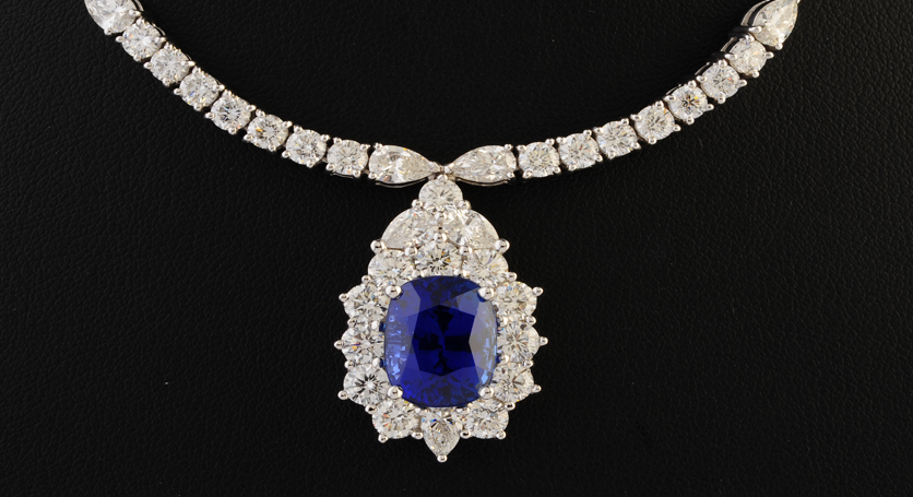 18K White Gold with Sapphire and Diamond Necklace