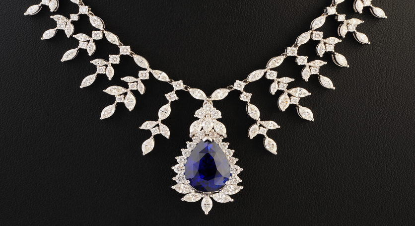 18K White Gold with Sapphire and Diamond Necklace