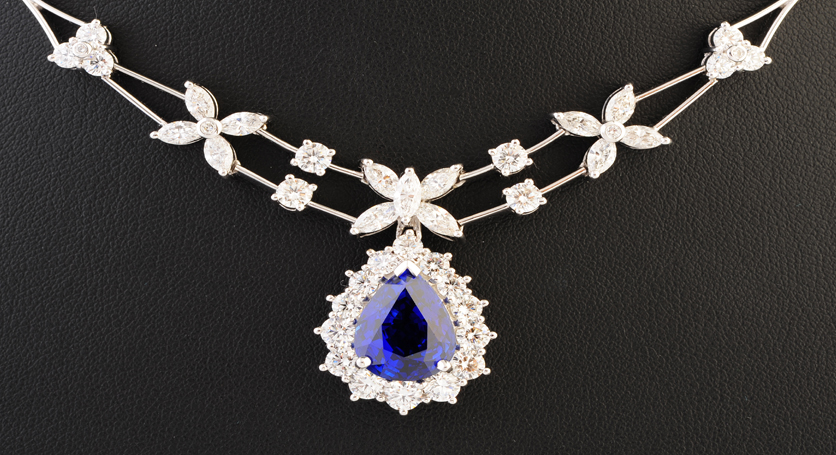 18K White Gold with Sapphire and Diamond Necklace