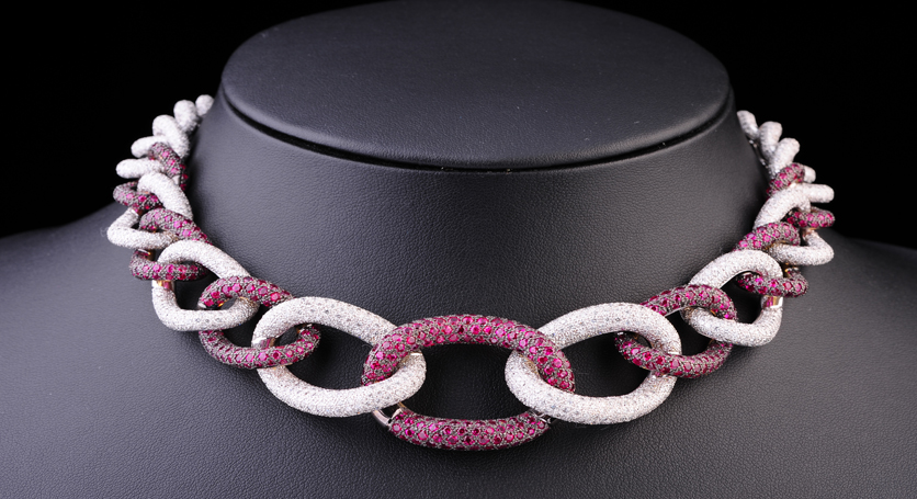 18K White Gold with Ruby and Diamond Necklace