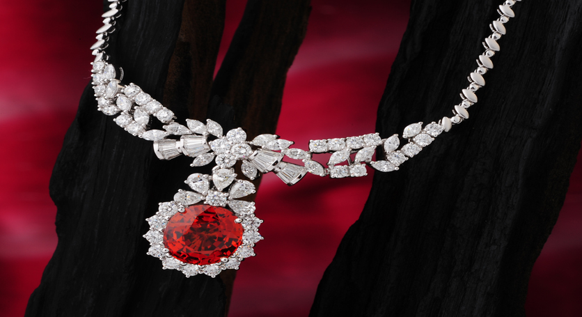 18K White Gold with Ruby and Diamond Necklace