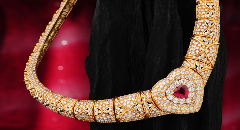 18K Yellow Gold with Ruby and Diamond Necklace