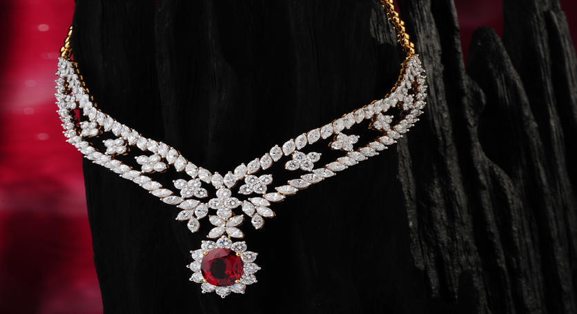 18K Yellow Gold with Ruby and Diamond Necklace