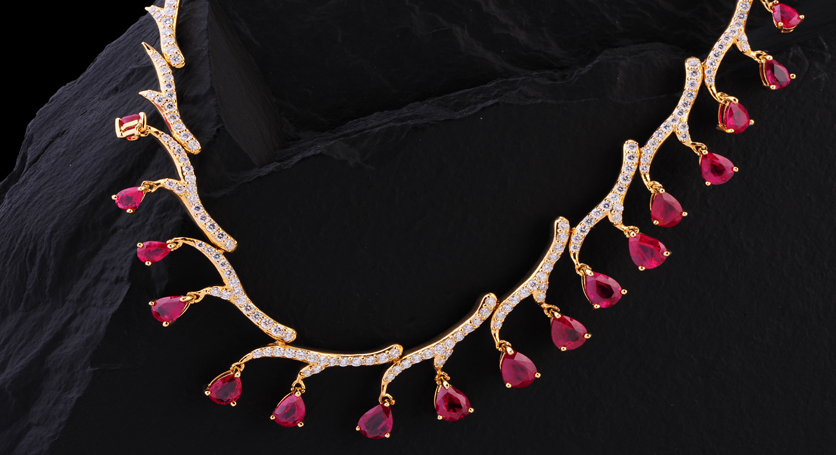 18K Yellow Gold with Ruby and Diamond Necklace