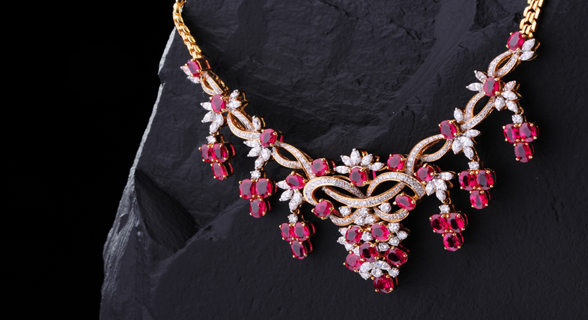 18K Yellow Gold with Ruby and Diamond Necklace