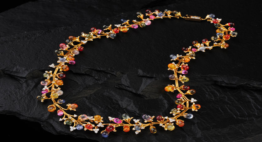 18K Yellow Gold with Fancy Sapphire and Diamond Necklace