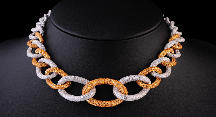 18K White Gold with Yellow Sapphire and Diamond Necklace