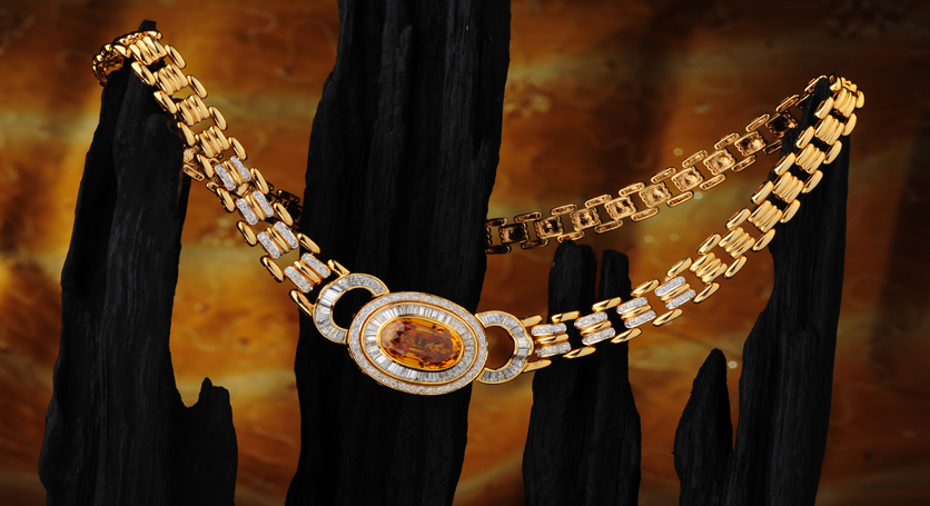 18K Yellow Gold with Yellow Sapphire and Diamond Necklace