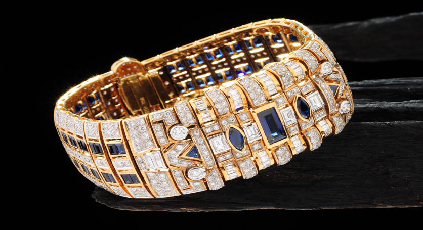 18K Yellow Gold with Sapphire and Diamond Bangle
