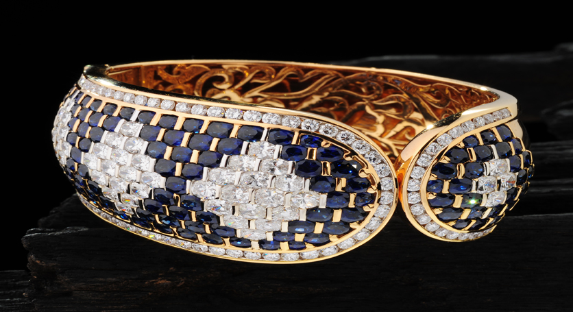 18K Yellow Gold with Sapphire and Diamond Bangle