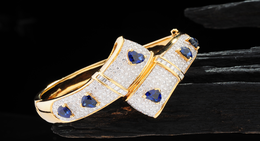 18K Yellow Gold with Sapphire and Diamond Bangle