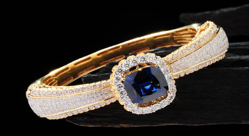 18K Yellow Gold with Sapphire and Diamond Bangle