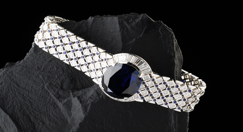 18K White Gold with Sapphire and Diamond Bangle