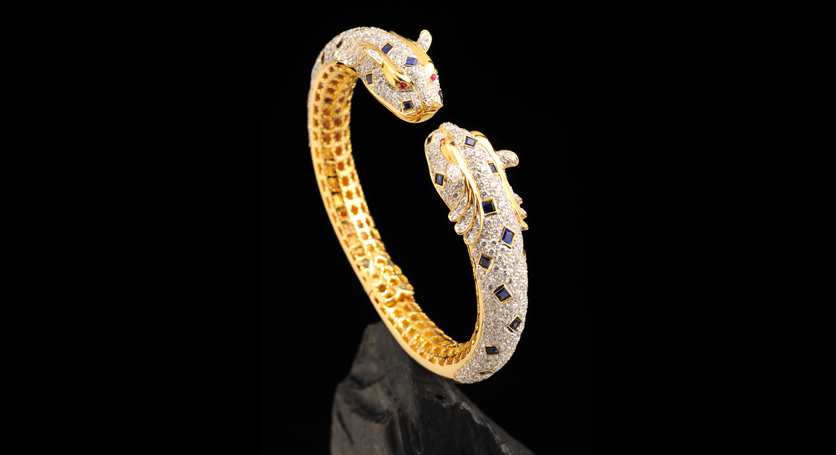 18K Yellow Gold with Sapphire and Diamond Bangle