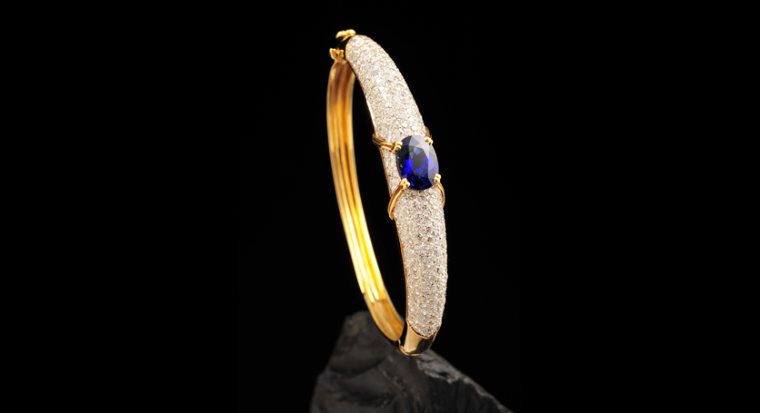 18K Yellow Gold with Sapphire and Diamond Bangle