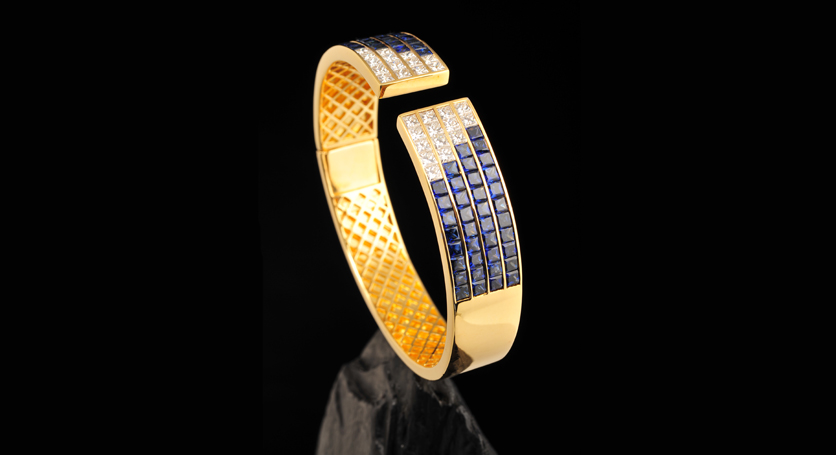 18K Yellow Gold with Sapphire and Diamond Bangle