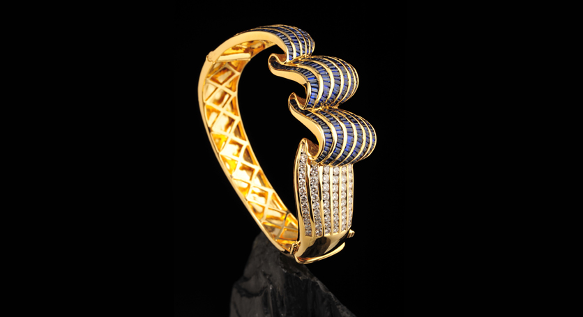 18K Yellow Gold with Sapphire and Diamond Bangle