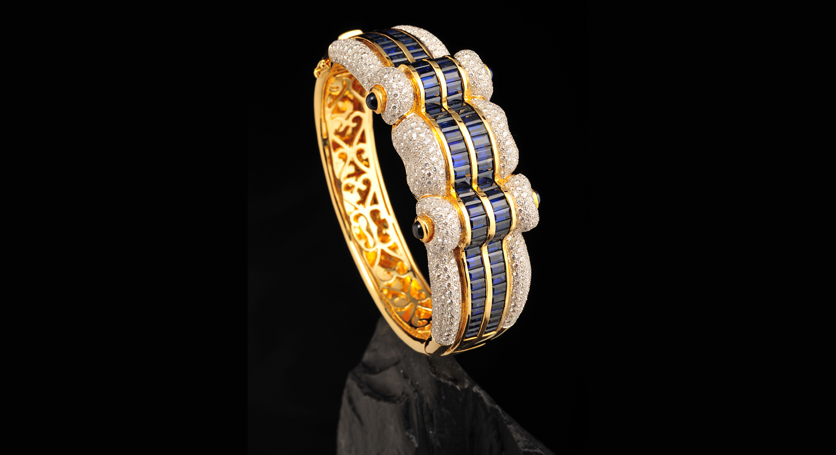 18K Yellow Gold with Sapphire and Diamond Bangle