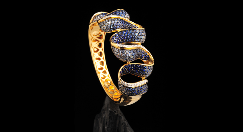 18K Yellow Gold with Sapphire and Diamond Bangle