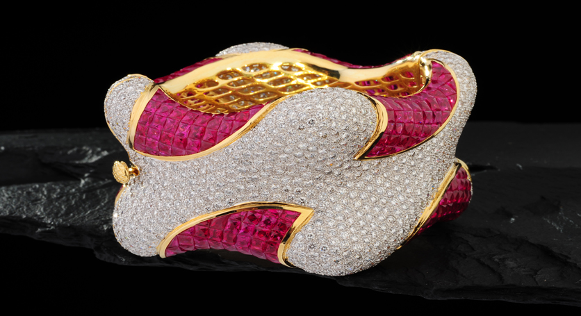 18K Yellow Gold with Ruby and Diamond Bangle