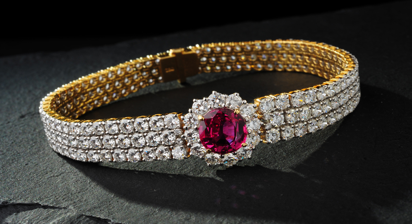 18K Yellow Gold with Ruby and Diamond Bangle