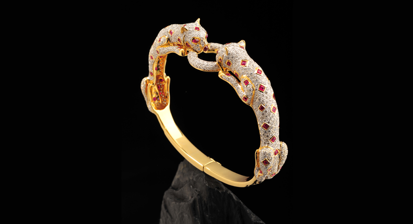 18K Yellow Gold with Ruby and Diamond Bangle