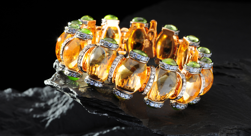 Pink Gold with Citrine, Peridot, Sapphire and Diamond Bracelet