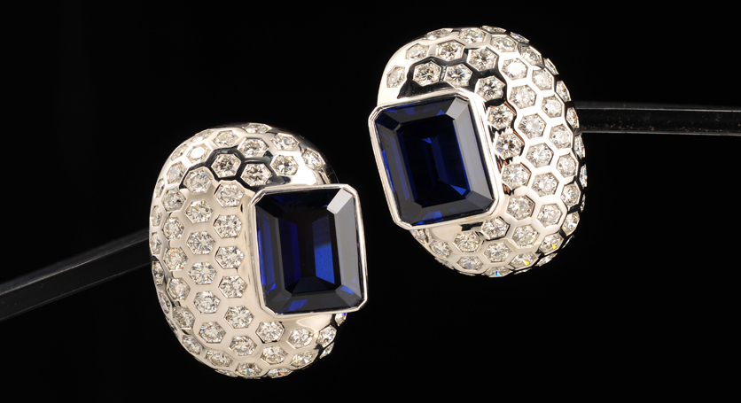18K White Gold with Sapphire and Diamond Earring