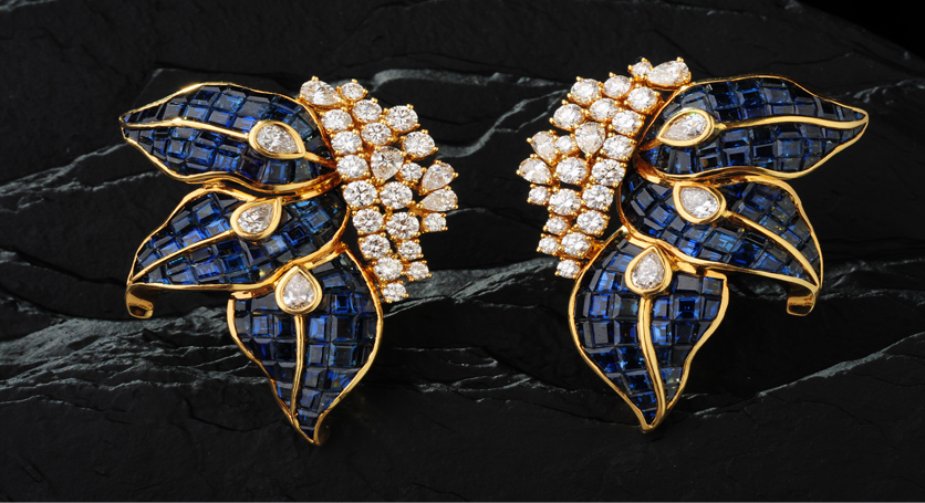 18K Yellow Gold with Sapphire and Diamond Earring
